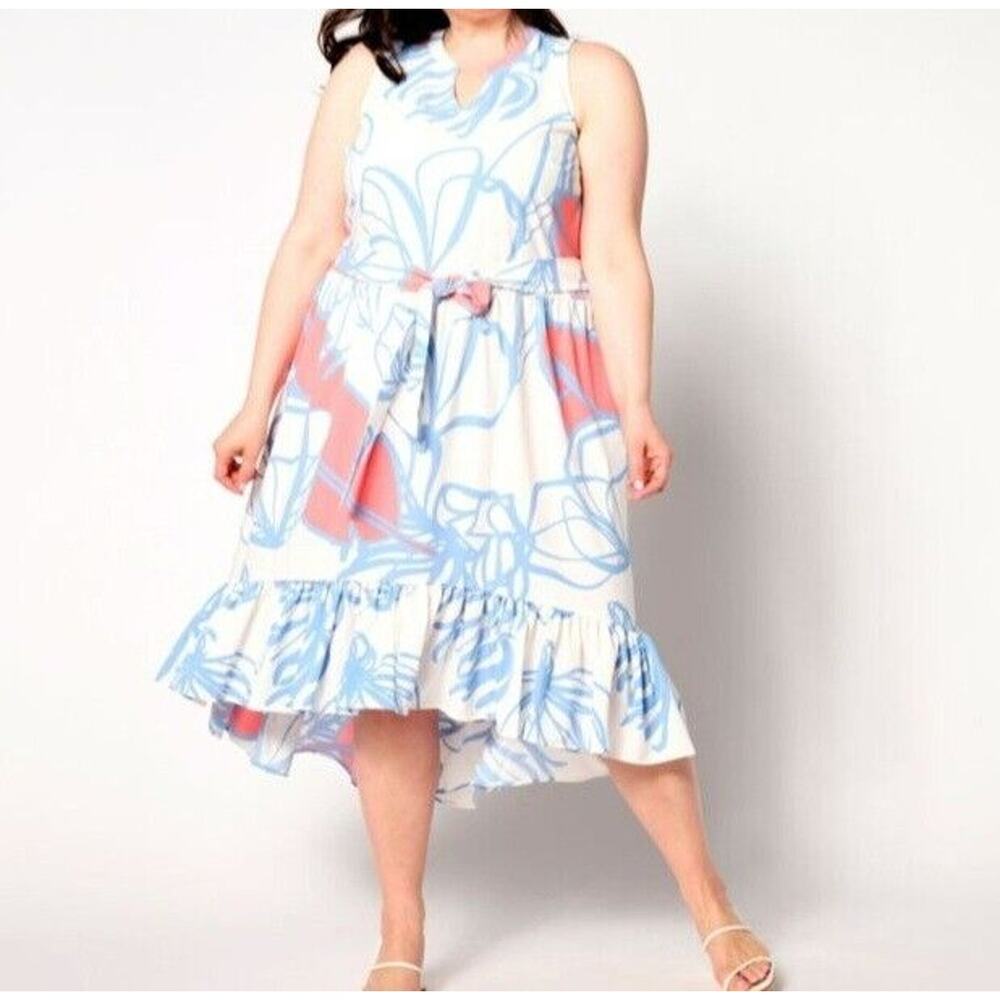 Susan Graver Soleil Stretch Reg Woven Dress White Floral Size 1X A641800 NWOT